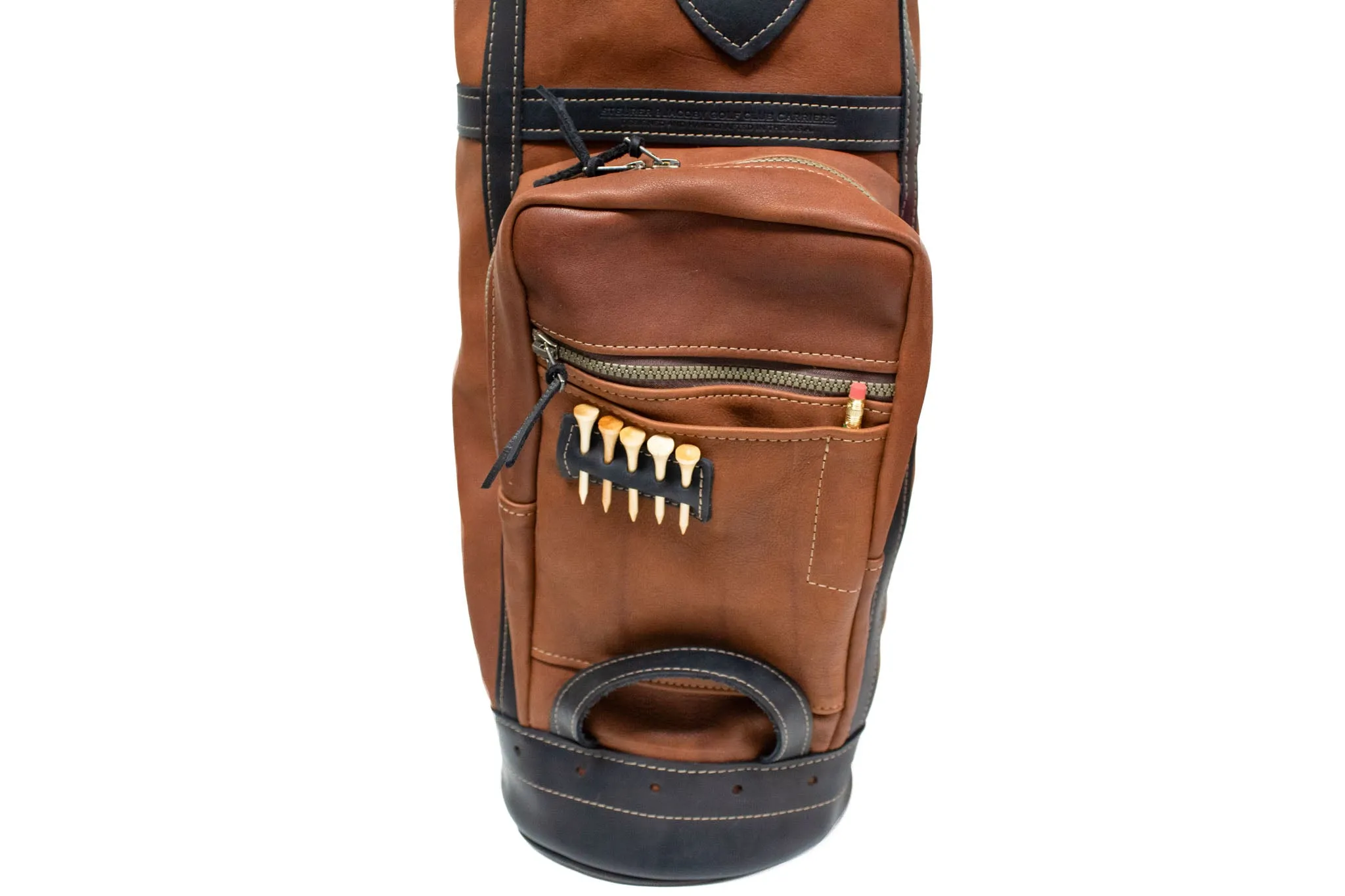 Premium Leather Classic Staff Golf Bag- Chestnut Leather with Black Leather Trim