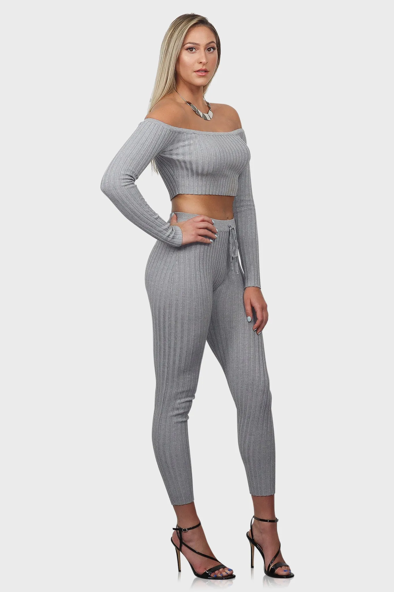 Ribbed Knit Loungewear Set (Gray)