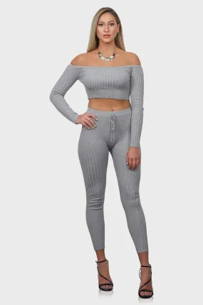 Ribbed Knit Loungewear Set (Gray)