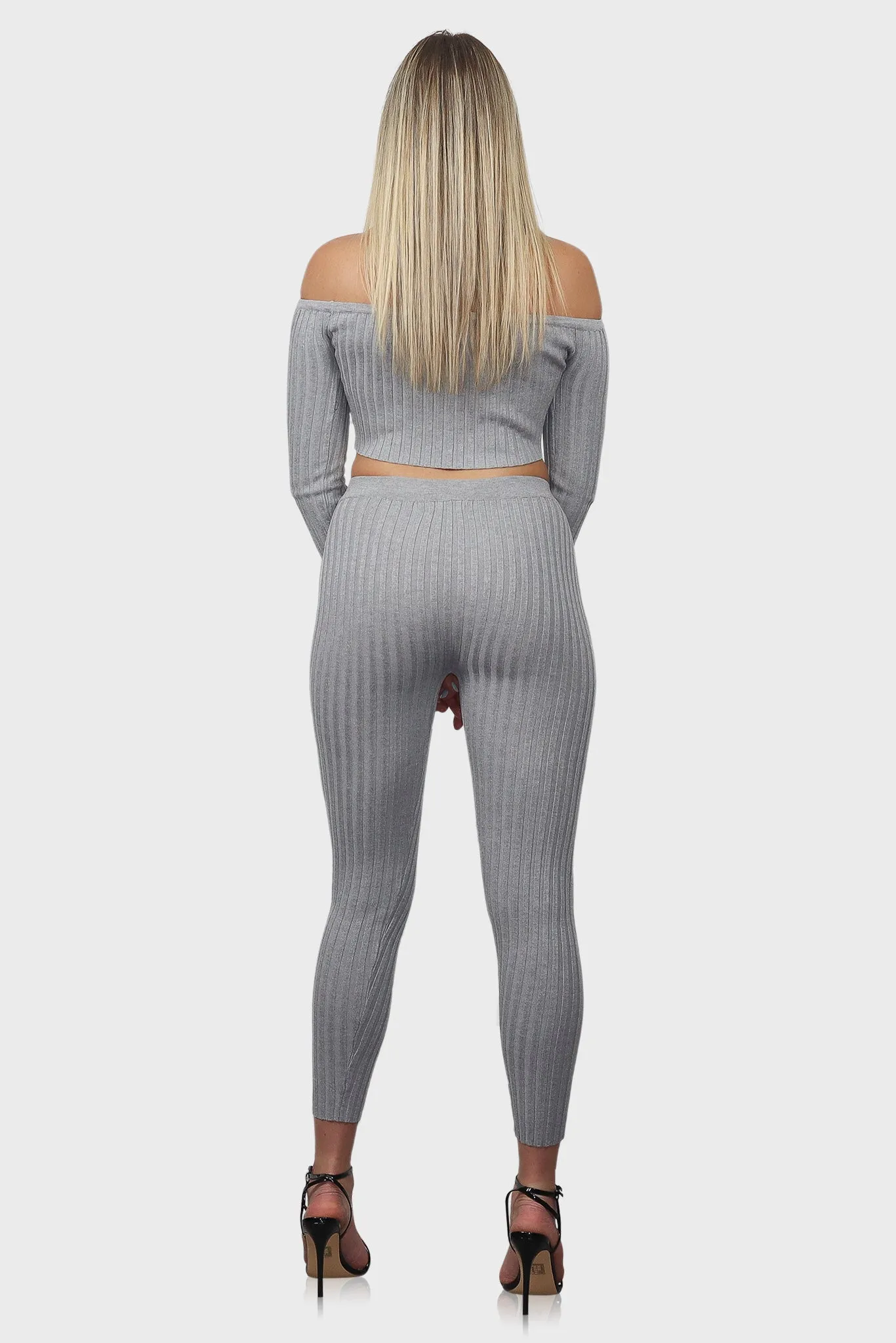 Ribbed Knit Loungewear Set (Gray)