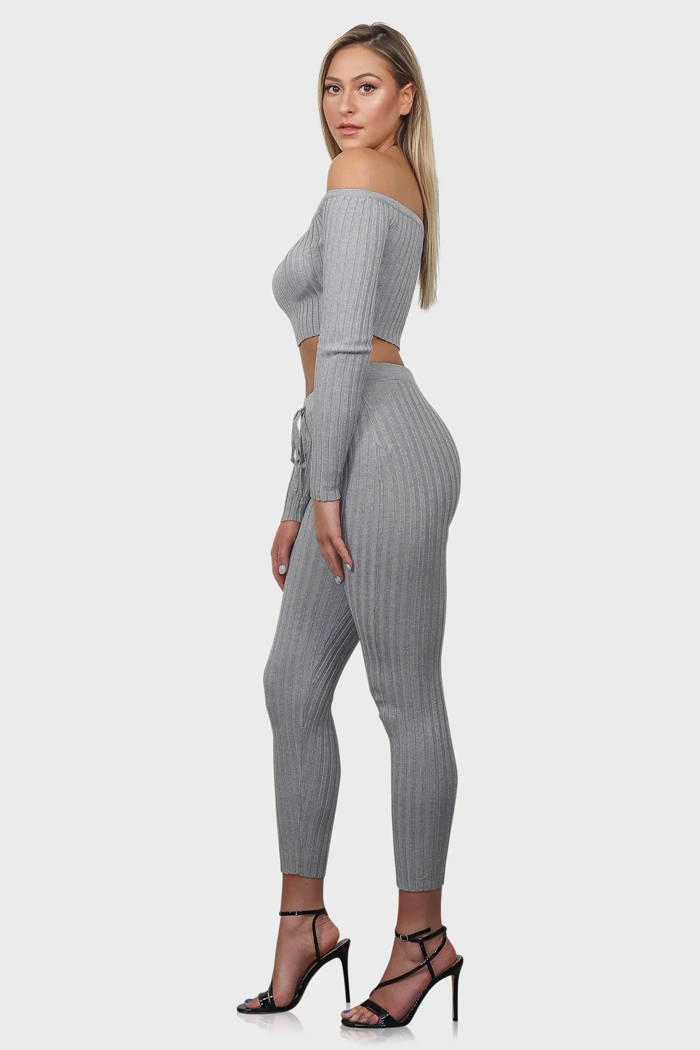 Ribbed Knit Loungewear Set (Gray)