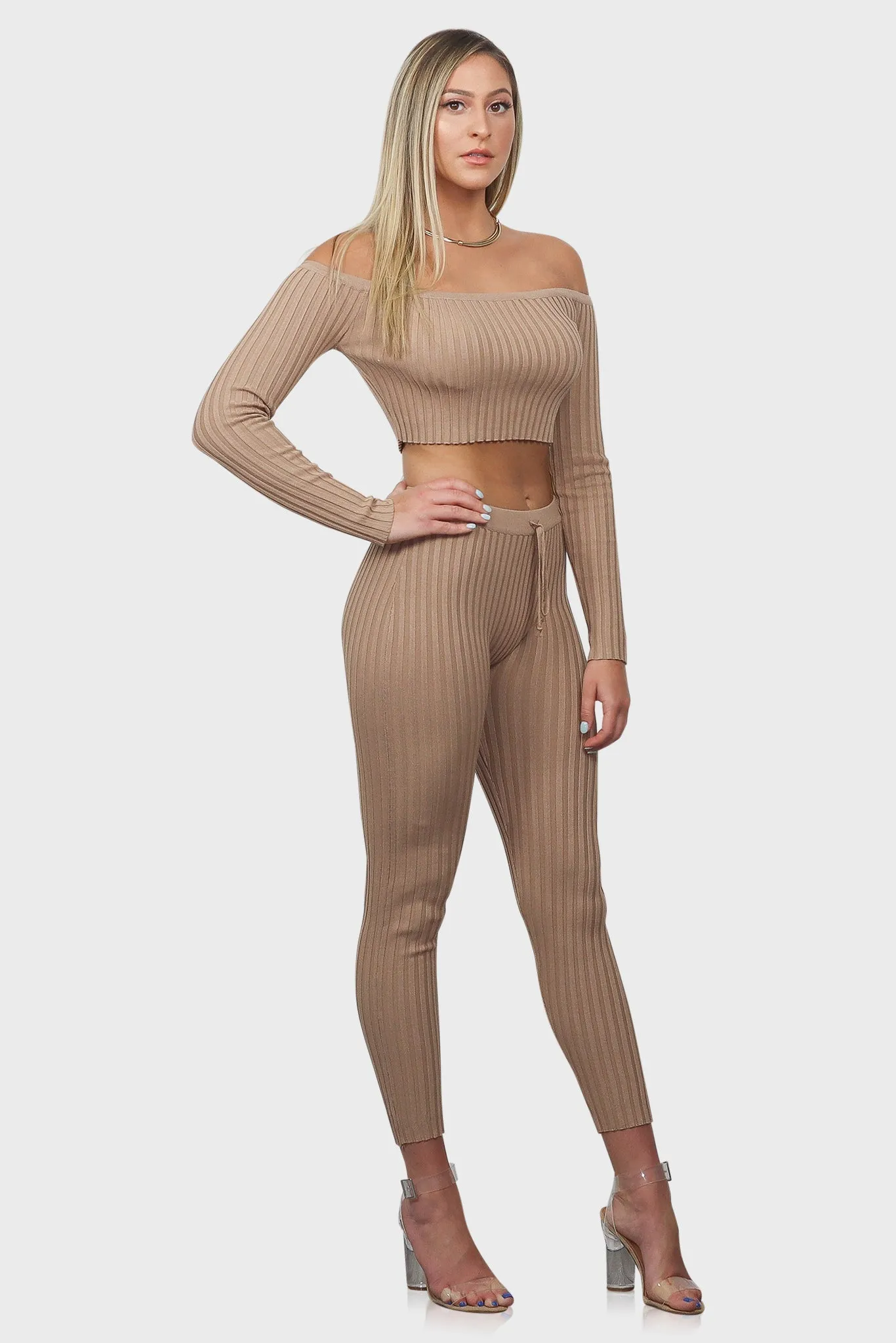 Ribbed Knit Loungewear Set (Tan)