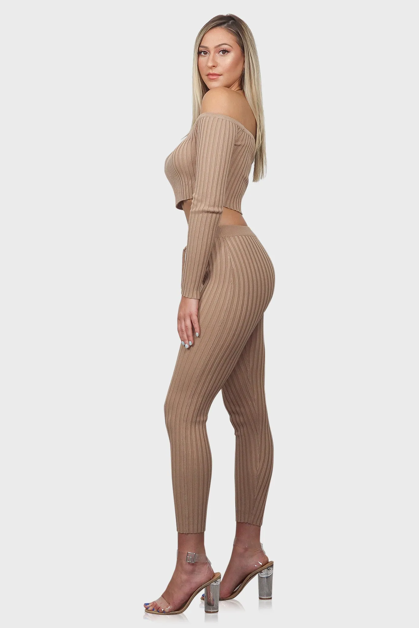 Ribbed Knit Loungewear Set (Tan)