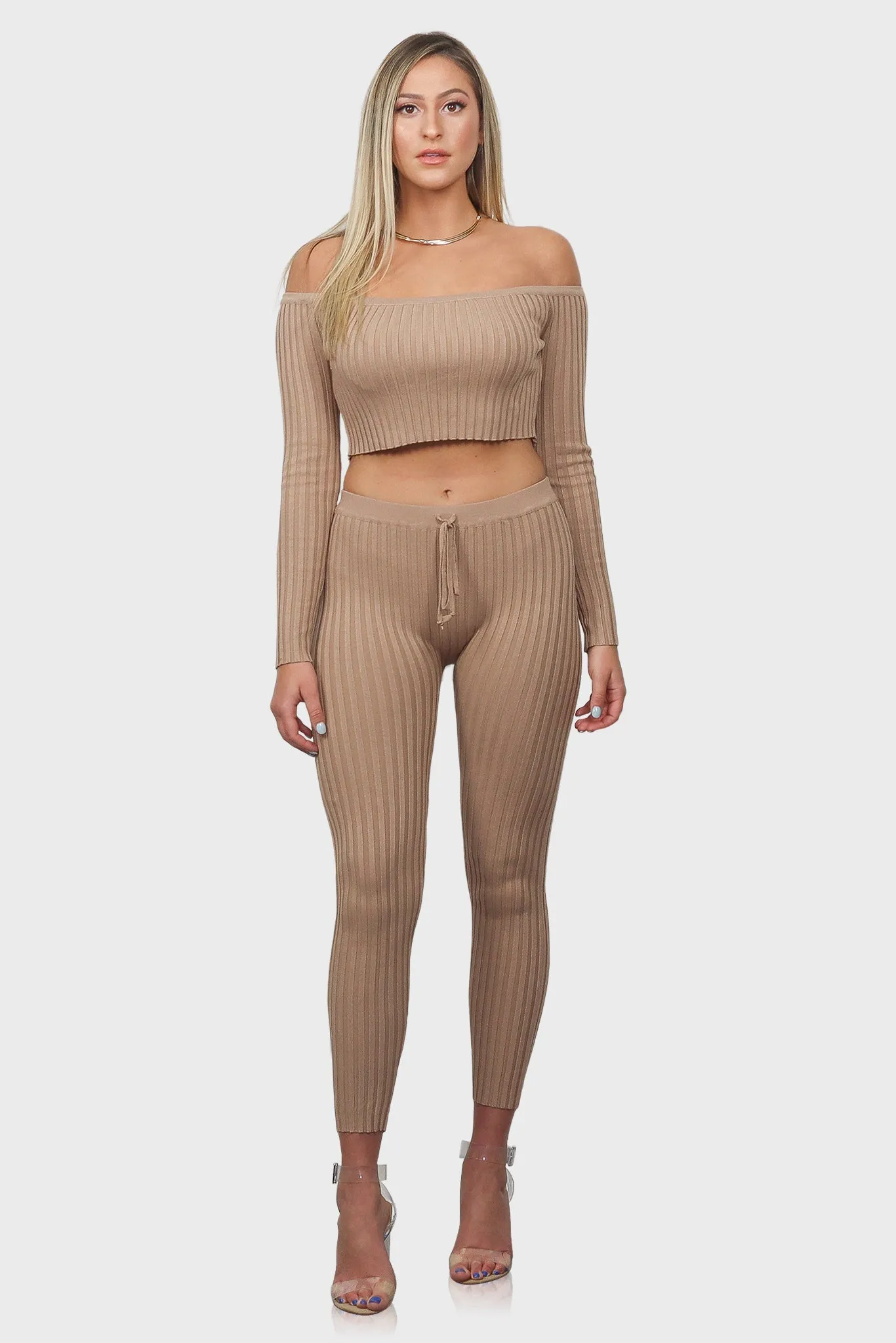 Ribbed Knit Loungewear Set (Tan)