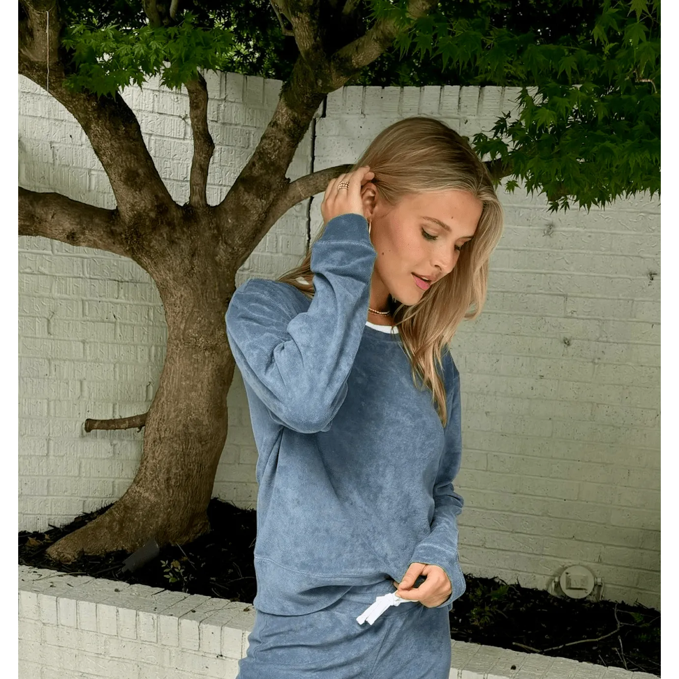 Riviera Plush Toweling Pullover in Cobalt Blue