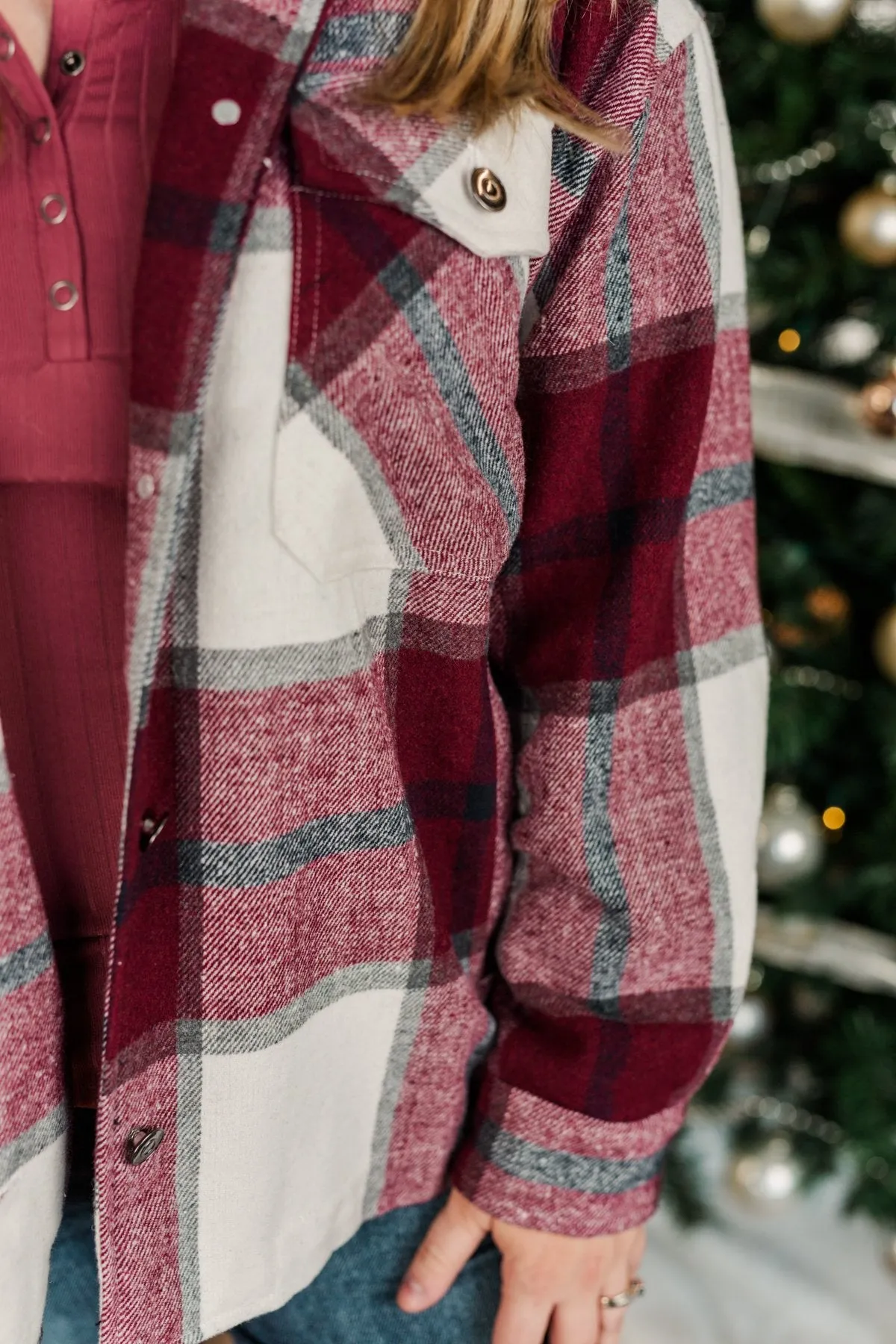 Time For A Change Plaid Flannel Jacket- Wine