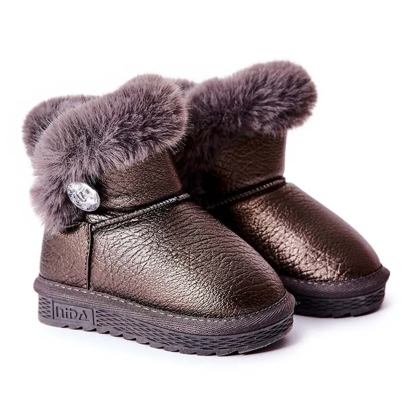 Warm Snow Boots With Fur Gray Bessie black