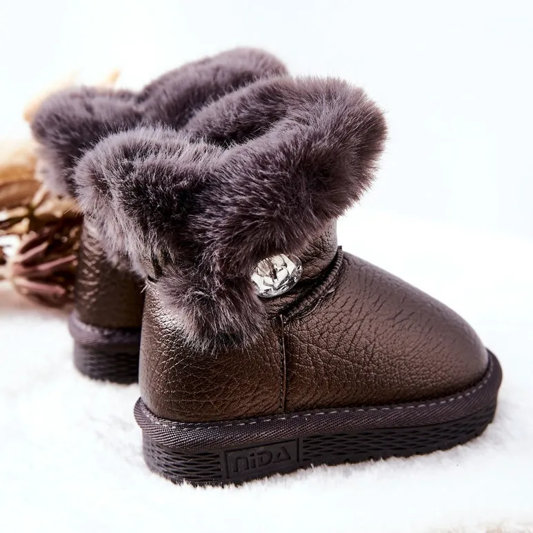 Warm Snow Boots With Fur Gray Bessie black