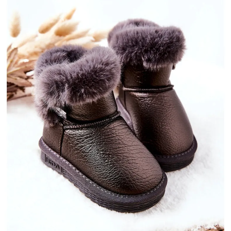 Warm Snow Boots With Fur Gray Bessie black