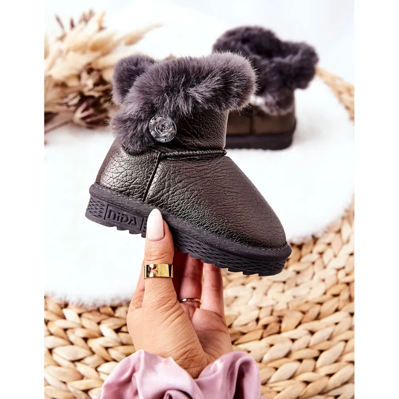 Warm Snow Boots With Fur Gray Bessie black