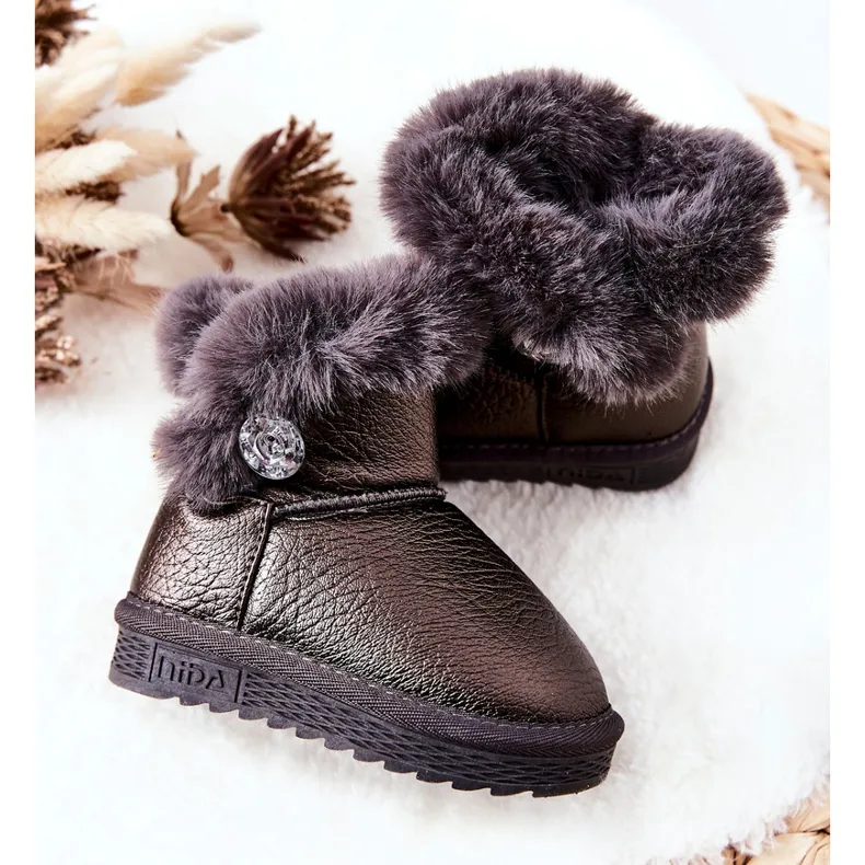 Warm Snow Boots With Fur Gray Bessie black