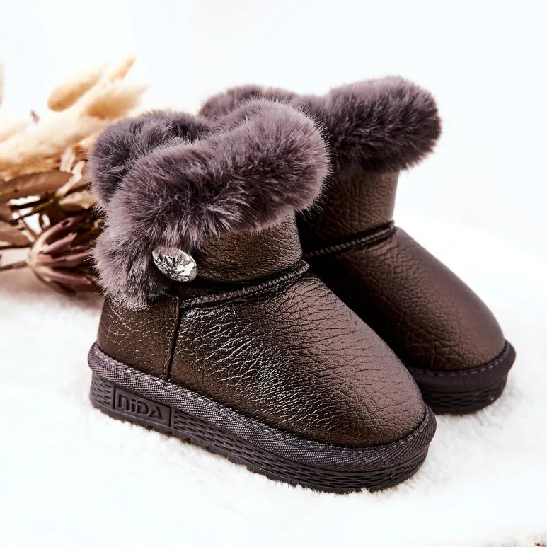 Warm Snow Boots With Fur Gray Bessie black