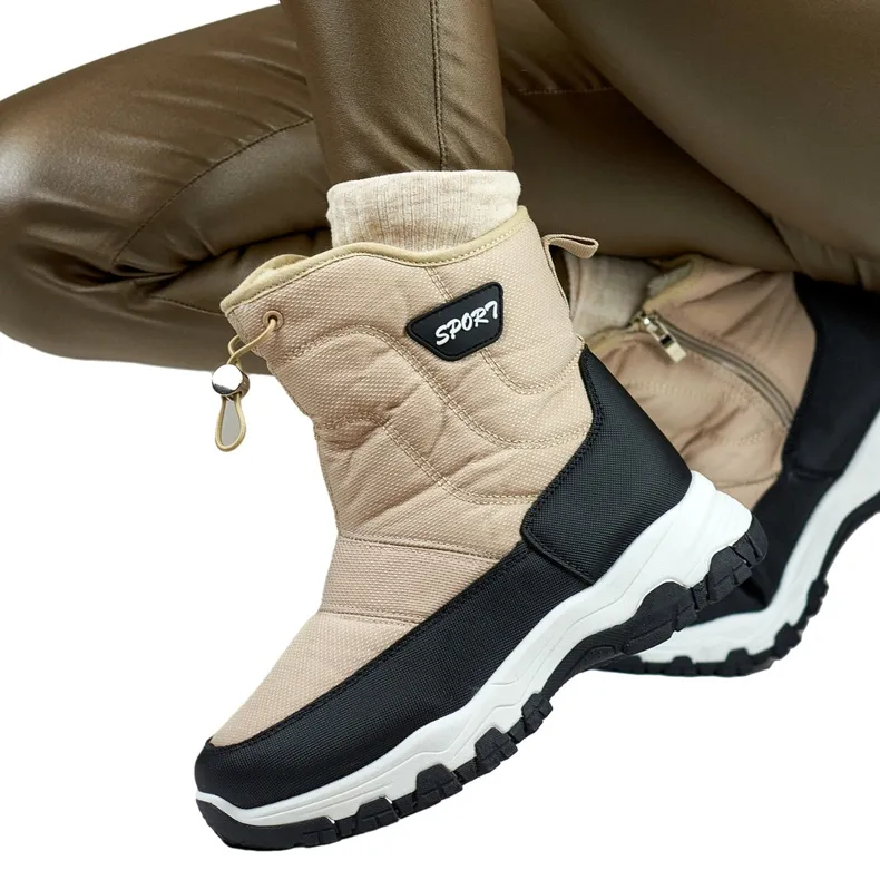 Youth snow boots with a drawstring, high winter boots beige